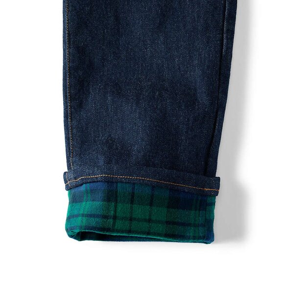 NWT Lands' End Men's Flannel Lined Jeans Dark Wash Black Watch Plaid 38X34 38/34 - Picture 5 of 9